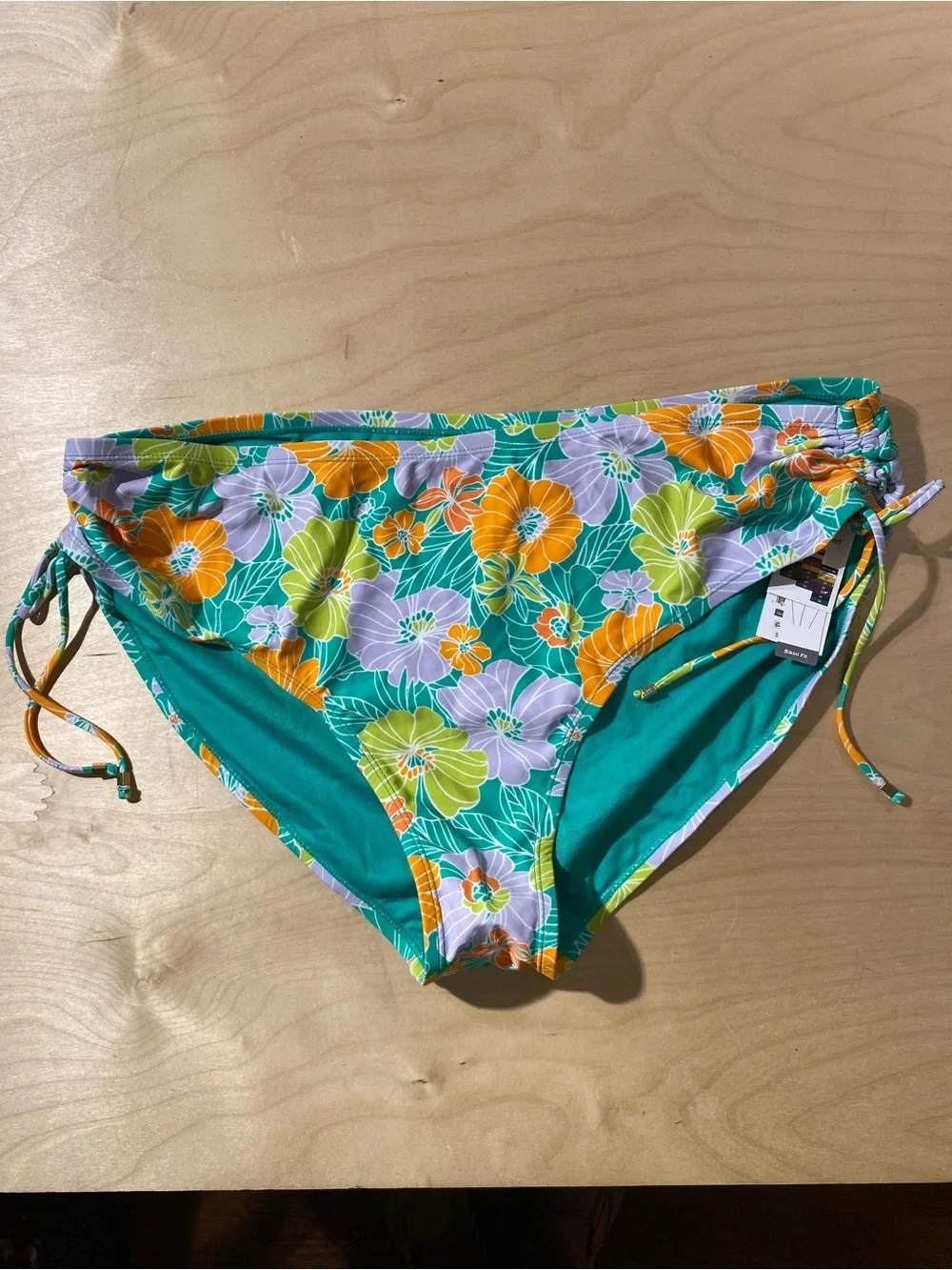 Time and Tru Teal Floral Tie-Side Bikini Bottoms 2X(20 W-22W) (RG)